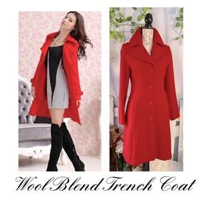 Red Tailored Wool Trench Coat Single Button Jacket